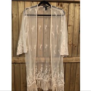 Sheer Lace Embroidered Kimono